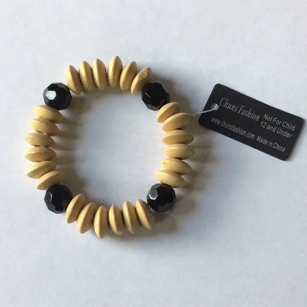 Tan and Black Beaded Stretch Bracelet - NWT